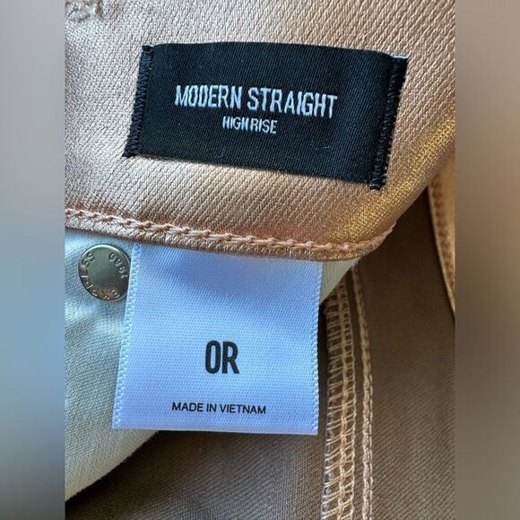 NWT EXPRESS SIZE 0 High Waisted Metallic Coated Modern Straight Jeans rose gold - Picture 2 of 7